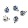 DIY silver stainless steel round pendant with blue zircon birthstone for necklaces - Steel Color-I (Ink Blue)