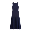Elegante vestido largo azul oscuro sin mangas con top de punto y falda plisada - S / Azul marino
