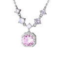 Elegant S925 sterling silver necklace with a round pink gemstone and sparkling zircon - 925 Silver / Platinum Plated-Pink Zirconia