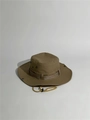 Detail of khaki outdoor boonie hat with tactical webbing and adjustable chin strap - One Size / Dark Khaki