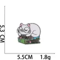 Embroidered sleeping cat patch on books, 5.5cm width DIY iron-on applique for clothing - 10# White Cat Reading