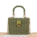 Olive green woven box bag with golden chain strap and metallic twist lock closure - Army Green