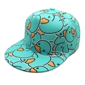 Casquette de baseball à bord plat bleu cyan avec canards jaunes, chapeau hip-hop d'été chic - M (56-58cm) / Canard de Dessin Animé Bleu