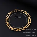 Bracelet en acier inoxydable plaqué or 18K avec maillons rectangulaires texturés - Bracelet à motif en dents de scie doré de 7,5 mm