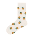 Street style white cotton mid-calf socks with vibrant yellow and green pineapple prints - 26 (Pineapple)