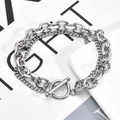 Pulsera de doble cadena de acero inoxidable plateado con cierre de palanca OT punk - Plateado