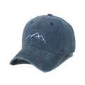 Navy washed cotton baseball cap with minimalist white mountain peak embroidery - Navy Blue