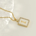 Luxurious 18K gold plated square pendant necklace with crystal letter I and zircon details - Gold-I