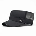 Men's black flat top military mesh cap with metal number 95 detail and breathable fabric - Dark Gray