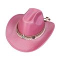 Chapeau de cowboy à paillettes roses avec sangle tressée et étoile en métal - M (56-58cm) / 132-Rouge Rose