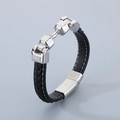 Bracciale da uomo in pelle nera intrecciata con teschio argento e chiusura magnetica - Stile Bilanciere (KB80840-BD)