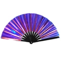 Éventail Kung Fu laser dégradé bleu-violet avec brins en bois noir sur blanc - 33cm / Dégradé Bleu-Violet (Os noir)