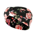 Close-up of twisted knot detail on black vintage floral yoga headband with vibrant prints - Black Background Pink Red Blue Floral (27)