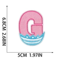 Detailed size view of the blue embroidered letter G Easter patch with dimensions shown - Letter G