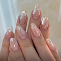 Μακριά νύχια ballerina aurora με nude glitter και 3D ιριδίζουσες νεραϊδένιες λεπτομέρειες - Στυλ Κόλλας Φωτοθεραπείας