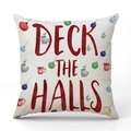 Kerst kussensloop van linnen met Deck The Halls tekst en aquarel ornamenten - Deck The Halls (Crème)