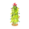 Miniature handmade green glass Christmas tree with colorful ornaments and red star - Medium Green Christmas Tree (Red Star)