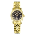 Golden steel watch with black Roman dial, diamond bezel and date window for women - Gold Black