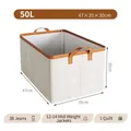 Boîte de rangement 50L en tissu beige avec poignées en cuir et cadre en acier - 47*35*30cm / Beige 50L