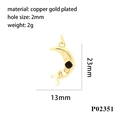 Dettaglio del ciondolo a mezzaluna dorato 23x13mm con pietra nera e specifiche - Luna Crescente Dorata/Zircone Nero