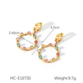Detail view of 18K gold plated hoop earrings with multicolored crystal stones and size info - Multi-color Zirconia Gold Hoop (HC-E10730)