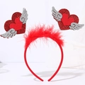 Detail of red sequin heart headband with silver wings and feathers for party decor - Style 11 Heart (Wings + Feather)