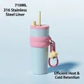 710ML Insulated stainless steel tumbler in pastel pink and blue with cloud charm - Aurora-Blue