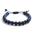 Adjustable tiger eye and lava stone beaded bracelet with black braided cord detail - Blue Tiger Eye + Lava Stone (NR09-2)