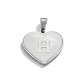 Polished silver heart-shaped stainless steel pendant with letter H engraving - Letter H / Steel