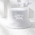 Cappello a secchiello in tela bianca con scritta Boy Mom e cuore per protezione solare - M (56-58cm) / Bianco