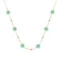 Gold-plated necklace featuring turquoise beaded flower charms and small golden beads - Necklace / Gold-Turquoise
