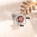 Clou d'oreille hexagonal en argent avec zircon rouge 9mm et petits diamants blancs - Rouge Grenat (Une Pièce)