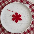 Red wool felt snowflake ornament for Christmas tree decor, size 7x7cm with hanging rope - Snowflake-Red