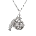 Collier plume argenté avec boule diffuseur d'huiles essentielles sertie de strass - Argent Strass Diffuseur Aile (22)