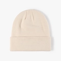 Classic cream white knit beanie hat with double layer thickened warm ribbed texture - 6-Seam Beige