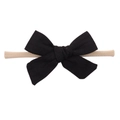 Elastic baby headband with a soft black fabric bow and beige nylon band for infants - Black-19
