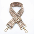 Close-up of geometric jacquard bag strap with golden metal swivel hooks and buckle - No. 16 Dark Khaki Pink