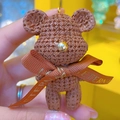 Brown resin bear keychain with knitted texture and brown ribbon for bag charms - Single Doll / Brown