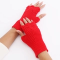 Women's red knit fingerless gloves with hollow fish scale pattern for winter - Red