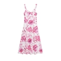 Roze bloemenjurk met V-hals en holle borduurdetails op een witte achtergrond - XS / Zoals getoond