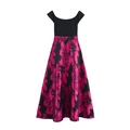 Elegant sleeveless off-shoulder dress with black bodice and pink floral jacquard A-line skirt - XS / Black