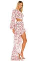 Floral one-shoulder dress with white and pink print, side cutout and ruffled hem - S / Rainbow