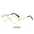 Gafas de sol geométricas de metal con montura dorada y patillas anchas negras - Montura Dorada Lente Transparente