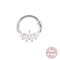 S925 sterling silver hinged hoop ring with five marquise cut diamonds for cartilage or nose - Style #7 / White Gold