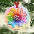 Acrylic Christmas ornament with colorful sunflower design and inspirational Bible verses - God Says You Are-Colorful Sunflower