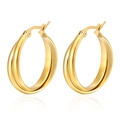 Polished 18K gold plated stainless steel round hoop earrings for women on white background - Gold