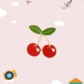 Cute cherry enamel brooch pin with red fruits and heart details on pink background - Cherry