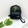 Sac à dos chic en cuir PU noir avec écusson à paillettes vertes et détails dorés - Noir
