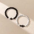 Couples beaded bracelets set with black cross charms and magnetic attraction beads - Matte Black & White Stone - Cross Pendant