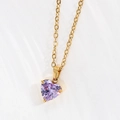 Elegante collana a cuore dorata con un ciondolo in zircone viola brillante e fine - Colore Acciaio 45+5cm / Zircone Blu Magico